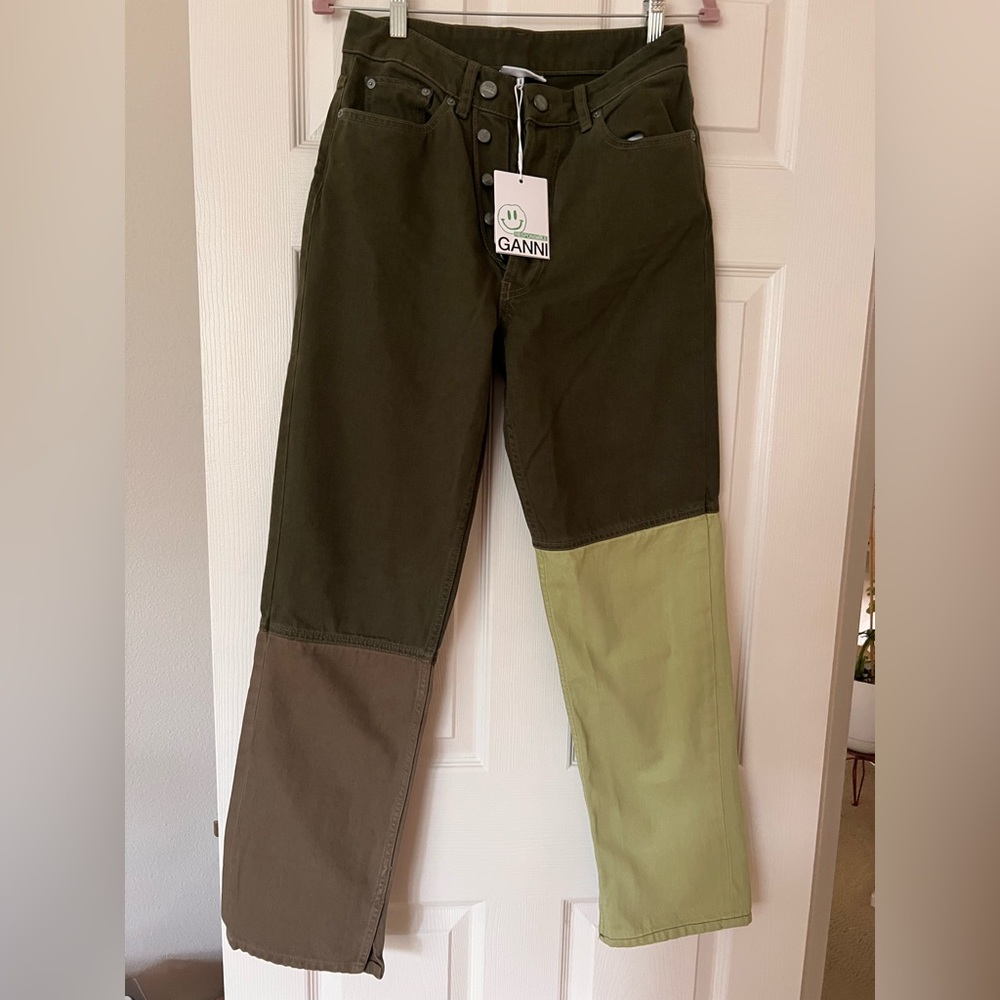 GANNI color block double hardware jeans